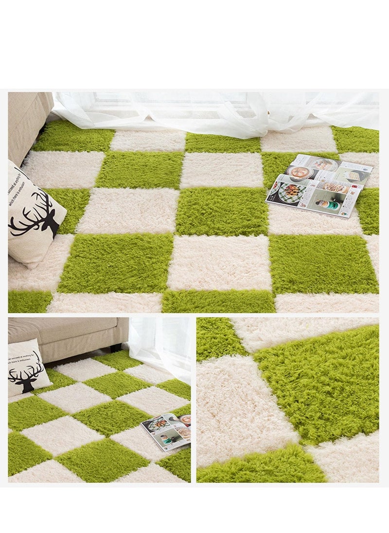 ARCOON - ARCOON 10 Pcs Plush Puzzle Foam Floor Mat with Border, Fluffy Carpet Squares Thick Interlocking Shaggy Carpet Tiles, Anti-Slip Protective Area Rug Tiles Play Mat for Parlor Bedroom - Green - Image 1