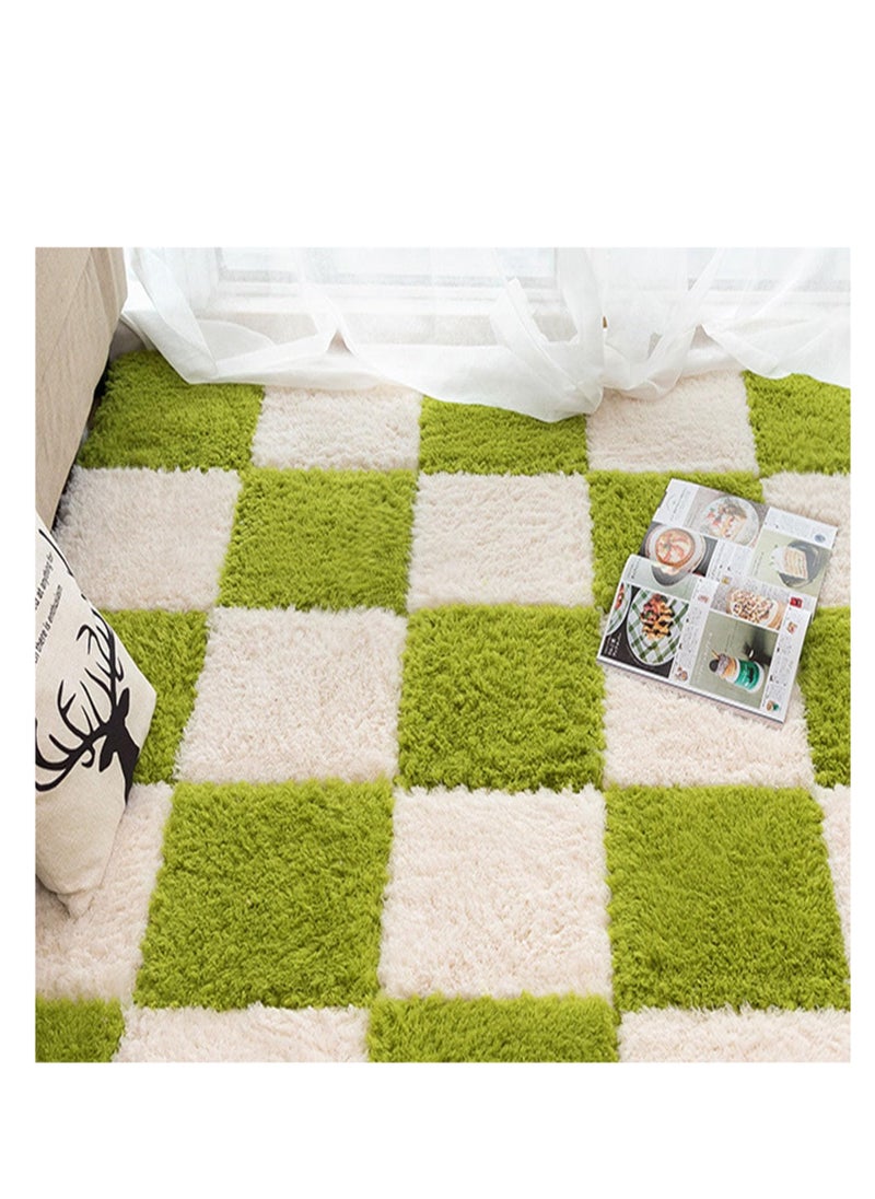 ARCOON - ARCOON 10 Pcs Plush Puzzle Foam Floor Mat with Border, Fluffy Carpet Squares Thick Interlocking Shaggy Carpet Tiles, Anti-Slip Protective Area Rug Tiles Play Mat for Parlor Bedroom - Green - Image 1