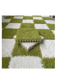ARCOON ARCOON 10 Pcs Plush Puzzle Foam Floor Mat with Border, Fluffy Carpet Squares Thick Interlocking Shaggy Carpet Tiles, Anti-Slip Protective Area Rug Tiles Play Mat for Parlor Bedroom - Green  - Image 3
