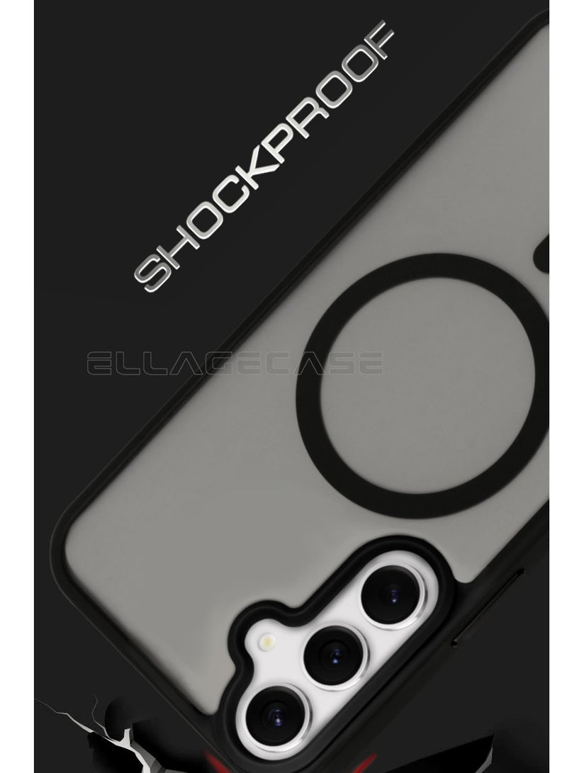ELLAGECASE حافظة أنيقة سوداء لهاتف سامسونج جالاكسي S25 بلس، حماية قوية للكاميرا، مضادة للصدمات، حماية معززة، متوافقة مع شحن MagSafe والشحن اللاسلكي - Image 2