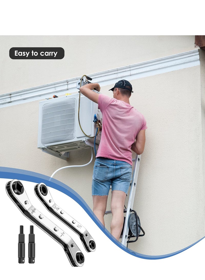 SOLARAE مجموعة مفاتيح خدمة التكييف ومفاتيح خدمة التبريد، 3/8 إلى 1/4، و 5/16 إلى 1/4، مجموعة أدوات مفاتيح رافعة التبريد لصمامات مكيف الهواء مع مجموعة محول رأس سداسي لإصلاح المعدات - Image 5