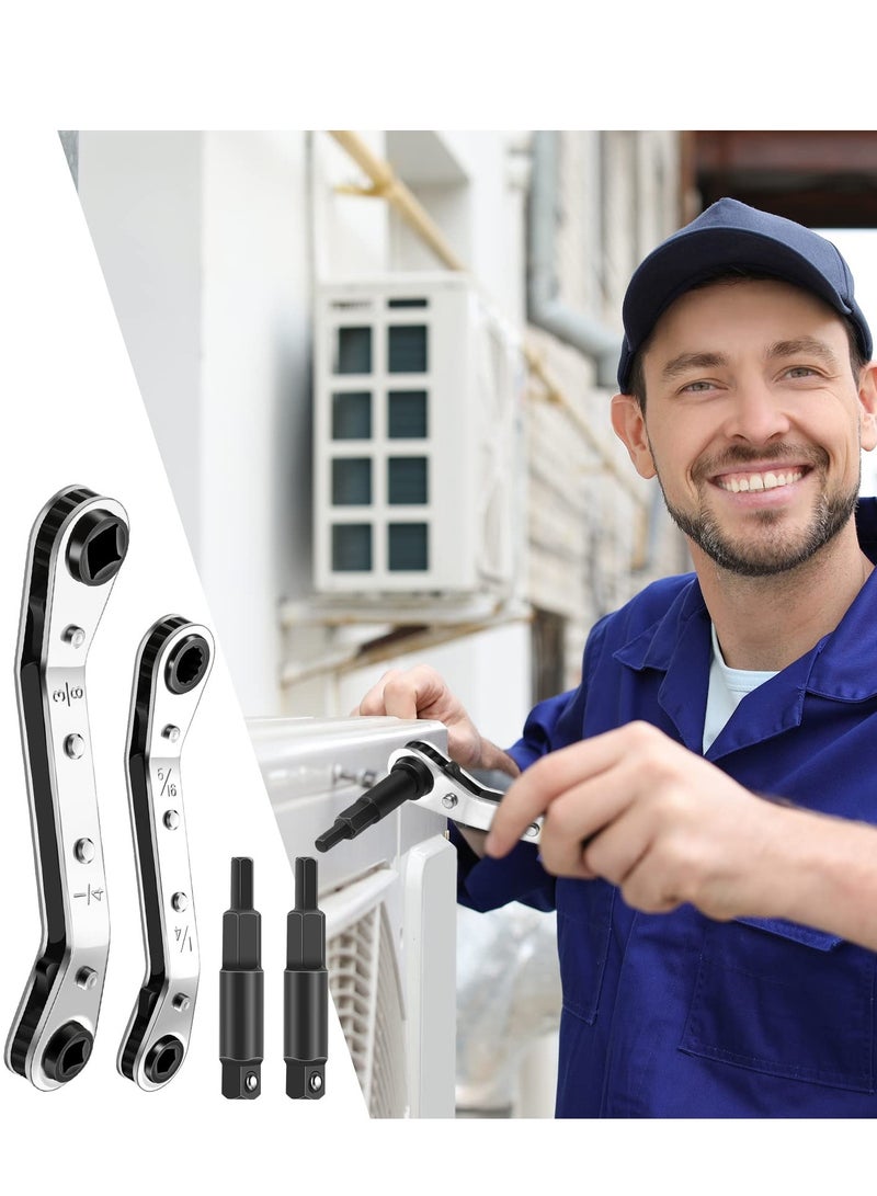 SOLARAE مجموعة مفاتيح خدمة التكييف ومفاتيح خدمة التبريد، 3/8 إلى 1/4، و 5/16 إلى 1/4، مجموعة أدوات مفاتيح رافعة التبريد لصمامات مكيف الهواء مع مجموعة محول رأس سداسي لإصلاح المعدات - Image 2