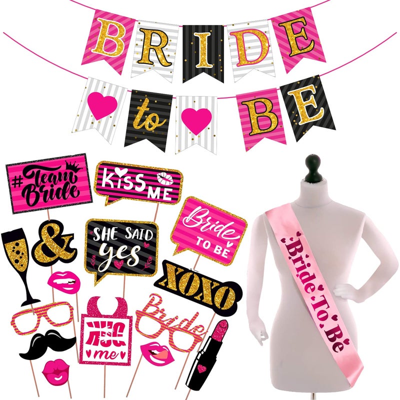 Zyozique Zyozique Bachelorette Party Decorations Kit / Bride To Be Decorations Items, Engagement Party Kit - Bride to be Paper Banner | Photo Booth Props with Sash (Pack of 17)  - Image 1