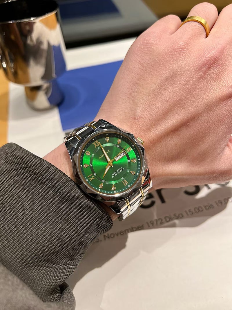 AIMANA Men's Waterproof Fashion Watch with Dual Calendar and Luminous Hands