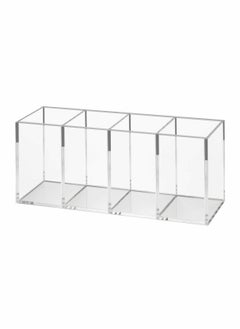 Excefore Acrylic Pen Holder, 4 Compartments Box,Clear Pen Pencil Holder Desk Organizer Makeup Brush Holder,Compartments Containers for Office Accessories,Cosmetic Brush Storage,Dorm,Bathroom,Kitchen (Clear)  - Image 1