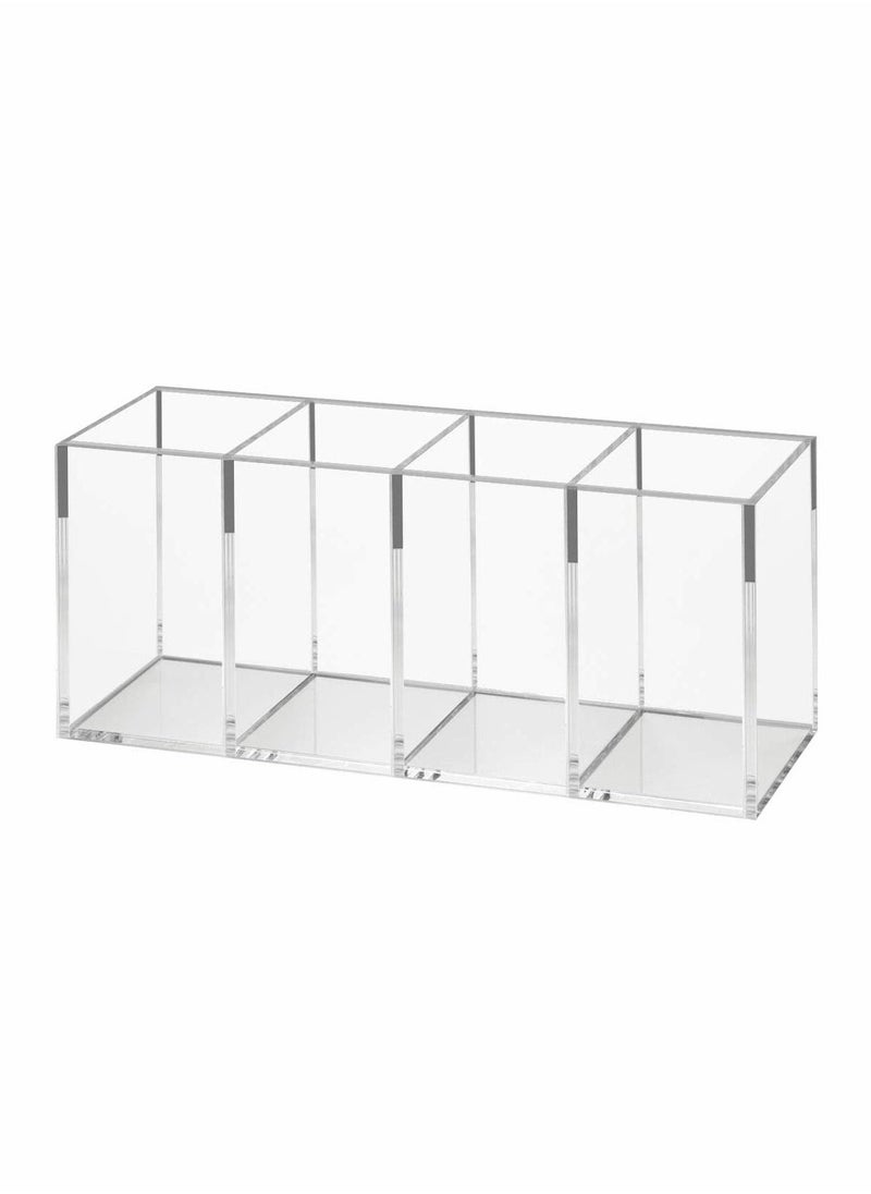 Excefore Acrylic Pen Holder, 4 Compartments Box,Clear Pen Pencil Holder Desk Organizer Makeup Brush Holder,Compartments Containers for Office Accessories,Cosmetic Brush Storage,Dorm,Bathroom,Kitchen (Clear)  - Image 1