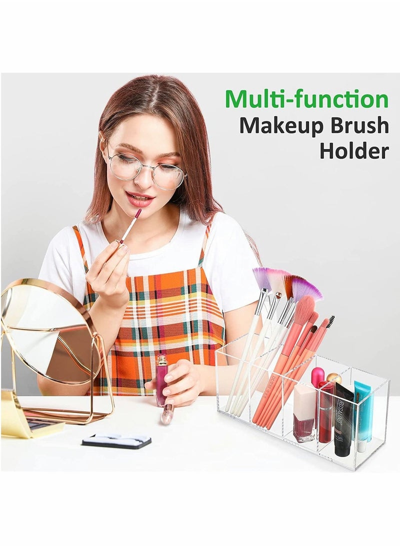 Excefore Acrylic Pen Holder, 4 Compartments Box,Clear Pen Pencil Holder Desk Organizer Makeup Brush Holder,Compartments Containers for Office Accessories,Cosmetic Brush Storage,Dorm,Bathroom,Kitchen (Clear)  - Image 2