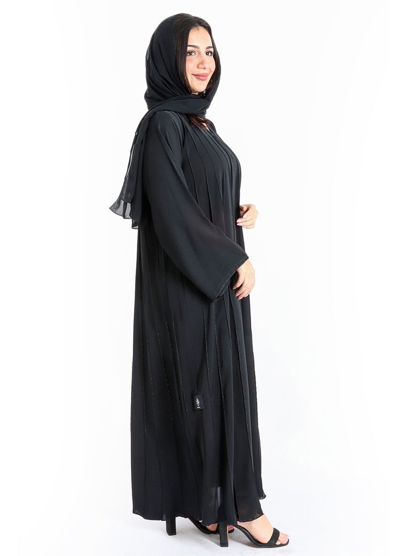 IKKXA Royal Elegance Handwork Emirati Abaya AIK5018 Black - Image 3