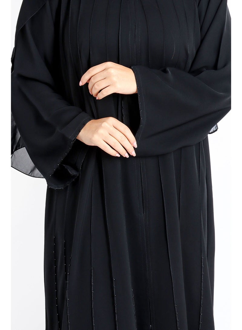 IKKXA Royal Elegance Handwork Emirati Abaya AIK5018 Black - Image 2