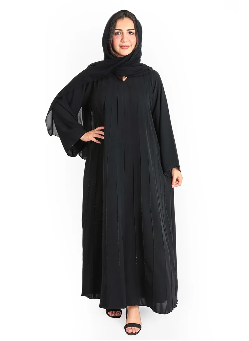 IKKXA Royal Elegance Handwork Emirati Abaya AIK5018 Black