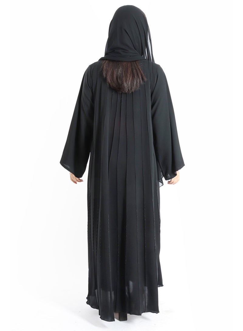 IKKXA Royal Elegance Handwork Emirati Abaya AIK5018 Black - Image 4