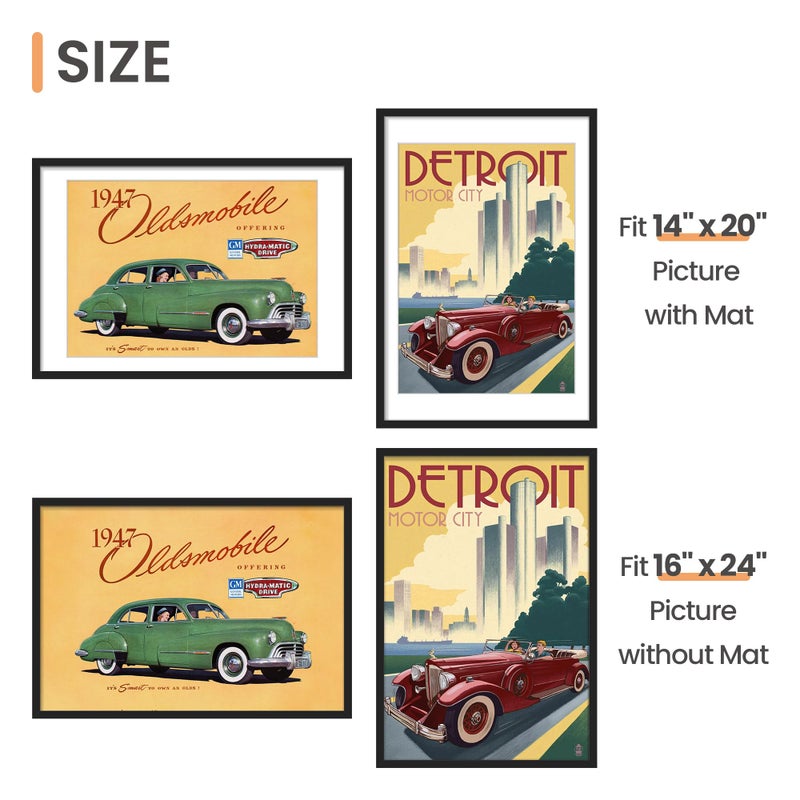 upsimples 16x24 Picture Frame, Display Pictures 14x20 with Mat or 16 x 24 Without, Wall Hanging Poster Frames, Black, 1 Pack - Image 3