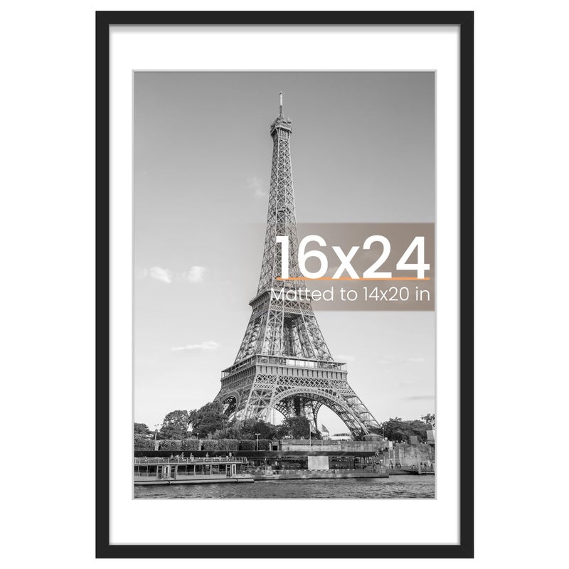 upsimples 16x24 Picture Frame, Display Pictures 14x20 with Mat or 16 x 24 Without, Wall Hanging Poster Frames, Black, 1 Pack - Image 1