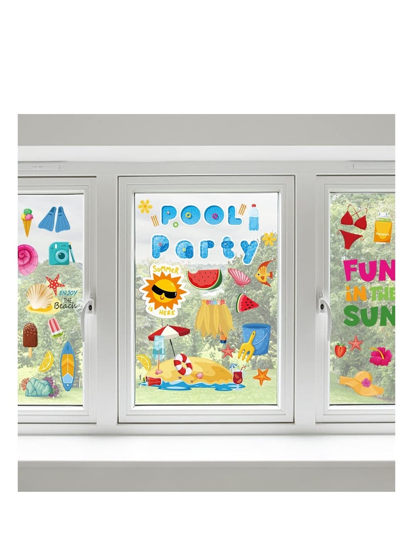 KASTWAVE لاصقات نوافذ صيفية، 9 أوراق لاصقات نوافذ صيفية ثابتة، ملصقات نوافذ مزدوجة الجوانب لحفلة شاطئية ومسبح صيفية، لاصقات نوافذ شاطئية للمناطق الاستوائية الهاواي، حفلة صيفية داخلية - Image 5