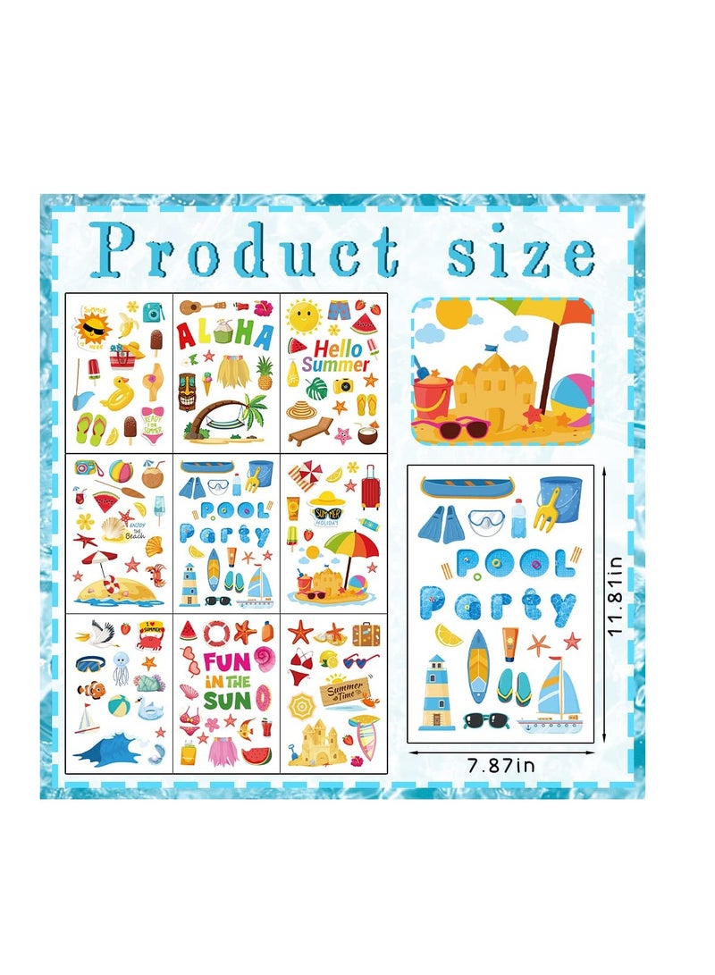 KASTWAVE لاصقات نوافذ صيفية، 9 أوراق لاصقات نوافذ صيفية ثابتة، ملصقات نوافذ مزدوجة الجوانب لحفلة شاطئية ومسبح صيفية، لاصقات نوافذ شاطئية للمناطق الاستوائية الهاواي، حفلة صيفية داخلية - Image 2