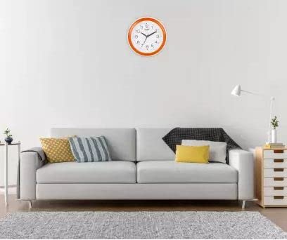 Kadio Analog 20 cm X 20 cm Wall Clock (Orange with Glass, Standard) - Image 4