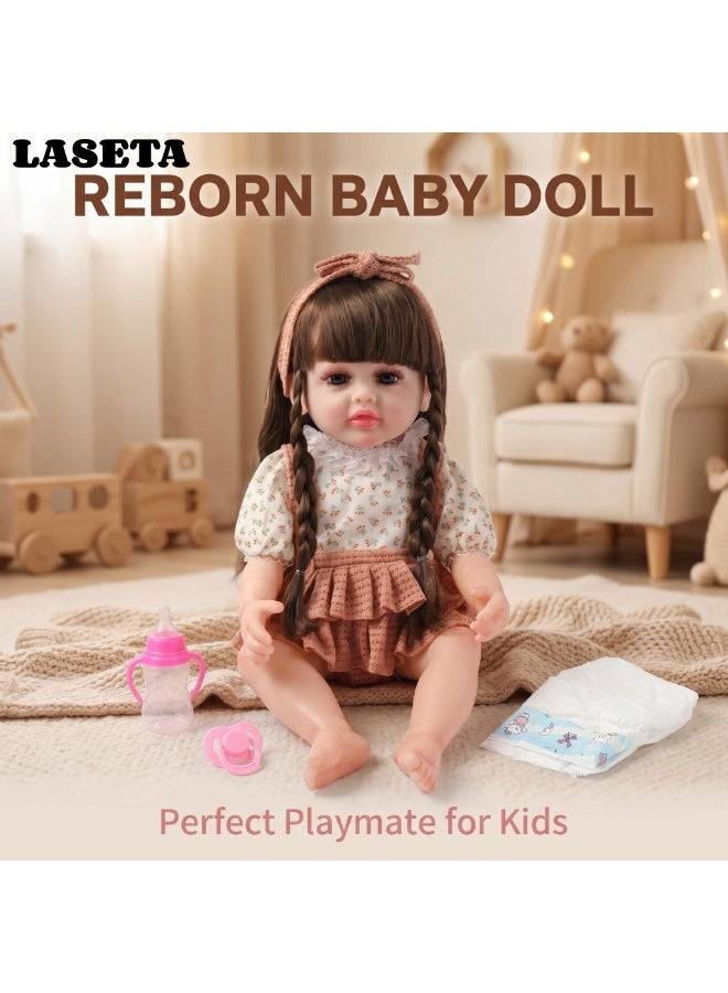Laseta 58CM Reborn Baby Doll， with Disposable Diaper Magnetic Silicone Pacifier Mini Feeding Bottle Perfect Gift for Girls Collectors - Image 1