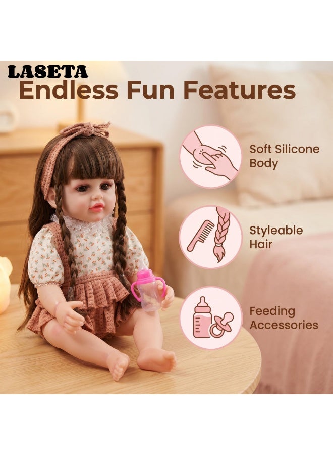 Laseta 58CM Reborn Baby Doll， with Disposable Diaper Magnetic Silicone Pacifier Mini Feeding Bottle Perfect Gift for Girls Collectors - Image 2