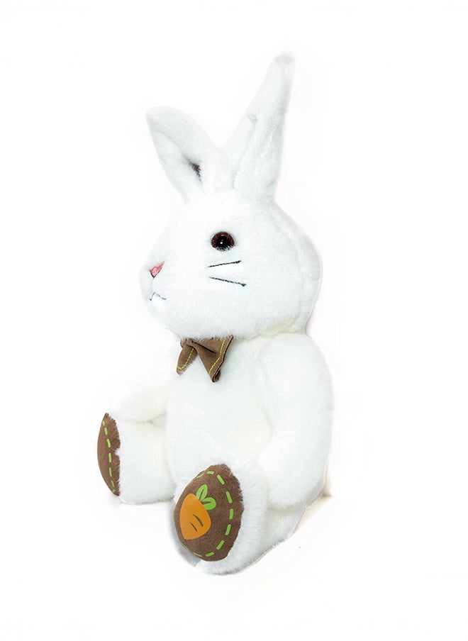 Toto Toys Lovely Bow Collar Long Ears Carrot Rabbit Plush Toy White Color 30 cm  - Image 2