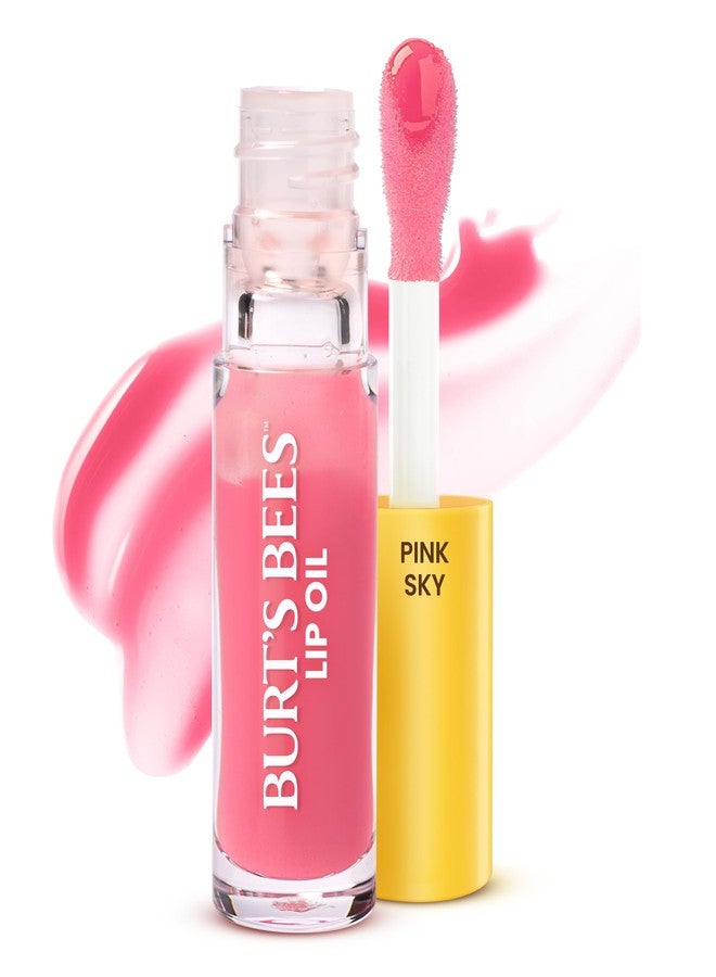 Burt's Bees Lip Oil Pink Sky, Instant Hydration, Nourishes and Softens Lips, Sheer Wash of Color, High Shine Finish, Responsibly Sourced Jojoba Oil, Non Sticky, Wand Applicator, 0.15 Ounce - Image 1