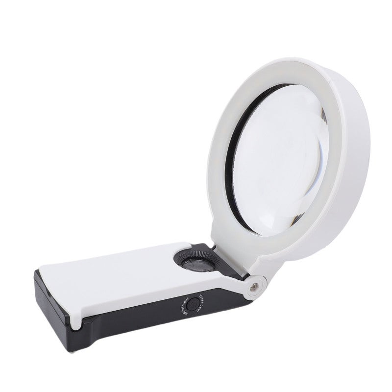 Folding Handheld Magnifier 5X 25X 90mm Single Layer Glass 32 LED Lights Magnifying Glass with Desktop Stand - Image 5