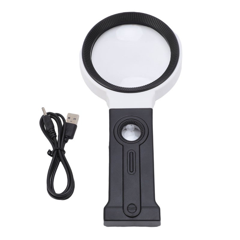 Folding Handheld Magnifier 5X 25X 90mm Single Layer Glass 32 LED Lights Magnifying Glass with Desktop Stand - Image 1