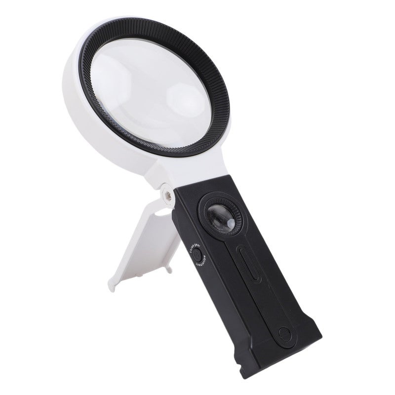 Folding Handheld Magnifier 5X 25X 90mm Single Layer Glass 32 LED Lights Magnifying Glass with Desktop Stand - Image 4