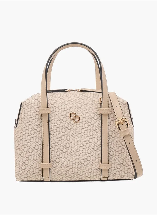 سيليست Women Monogram Print Tote Bag with Zip Closure and Detachable Strap