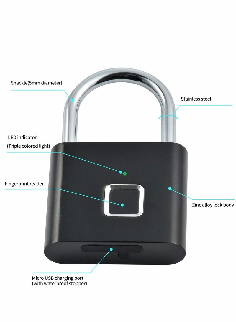 Fingerprint Padlock, Locker Lock, Smart Pad Waterproof Small Portable with USB Charging for, Luggage, Gym , Suitcas, School, Bike - Image 2