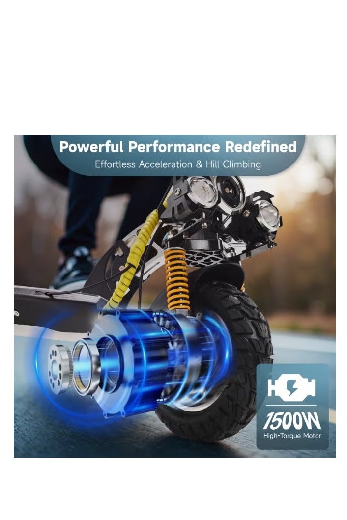 Crony 1500W LED Electric Scooter – Up to 68KM/H Speed, 45KM Range, 48V/12AH Battery, Triple LED Headlamps, Bluetooth Speaker, Wide LCD Display, Dual Suspension, Dual Disc Brakes, Aluminum Alloy Frame, 10” Wear-Resistant Anti-Slip Tires, 120KG Capacity, Quick 4-6H Charging – Perfect for Commutes & Adventures - Image 2