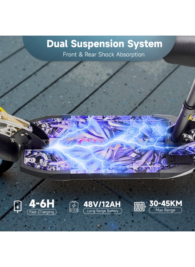 Crony 1500W LED Electric Scooter – Up to 68KM/H Speed, 45KM Range, 48V/12AH Battery, Triple LED Headlamps, Bluetooth Speaker, Wide LCD Display, Dual Suspension, Dual Disc Brakes, Aluminum Alloy Frame, 10” Wear-Resistant Anti-Slip Tires, 120KG Capacity, Quick 4-6H Charging – Perfect for Commutes & Adventures - Image 4