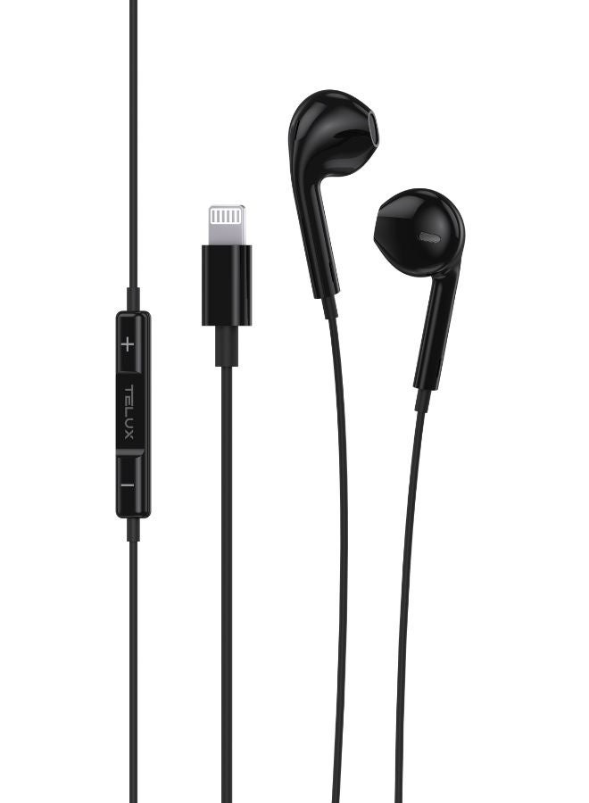 TELUX SOUNDLINK Lightning Stereo Earphones, High Bass Wired Earphones with Microphone, In-Line Controls, Comfortable Fit, 14mm Dynamic Drivers, Durable Cable 1.2m – Black - Image 1