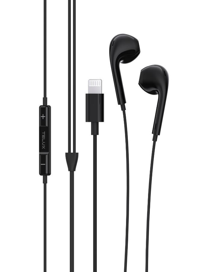 TELUX SOUNDLINK Lightning Stereo Earphones, High Bass Wired Earphones with Microphone, In-Line Controls, Comfortable Fit, 14mm Dynamic Drivers, Durable Cable 1.2m – Black - Image 2