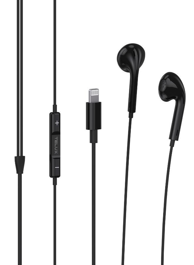 TELUX SOUNDLINK Lightning Stereo Earphones, High Bass Wired Earphones with Microphone, In-Line Controls, Comfortable Fit, 14mm Dynamic Drivers, Durable Cable 1.2m – Black - Image 3