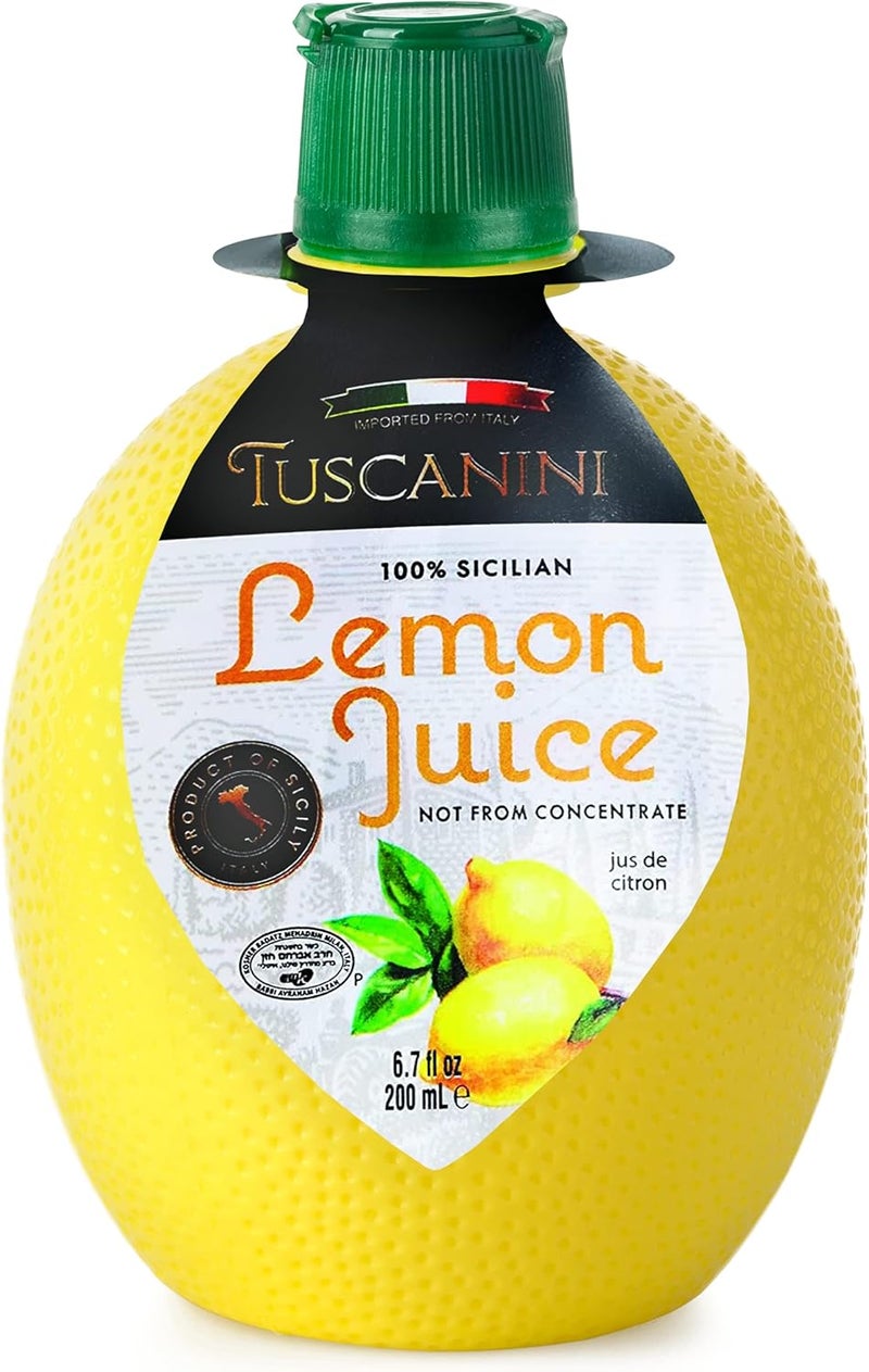 Tuscanini 100% Sicilian Lemon Juice - Not from Concentrate, 6.7oz Lemon Shaped Squeeze Bottle, Kosher Certified - Image 1