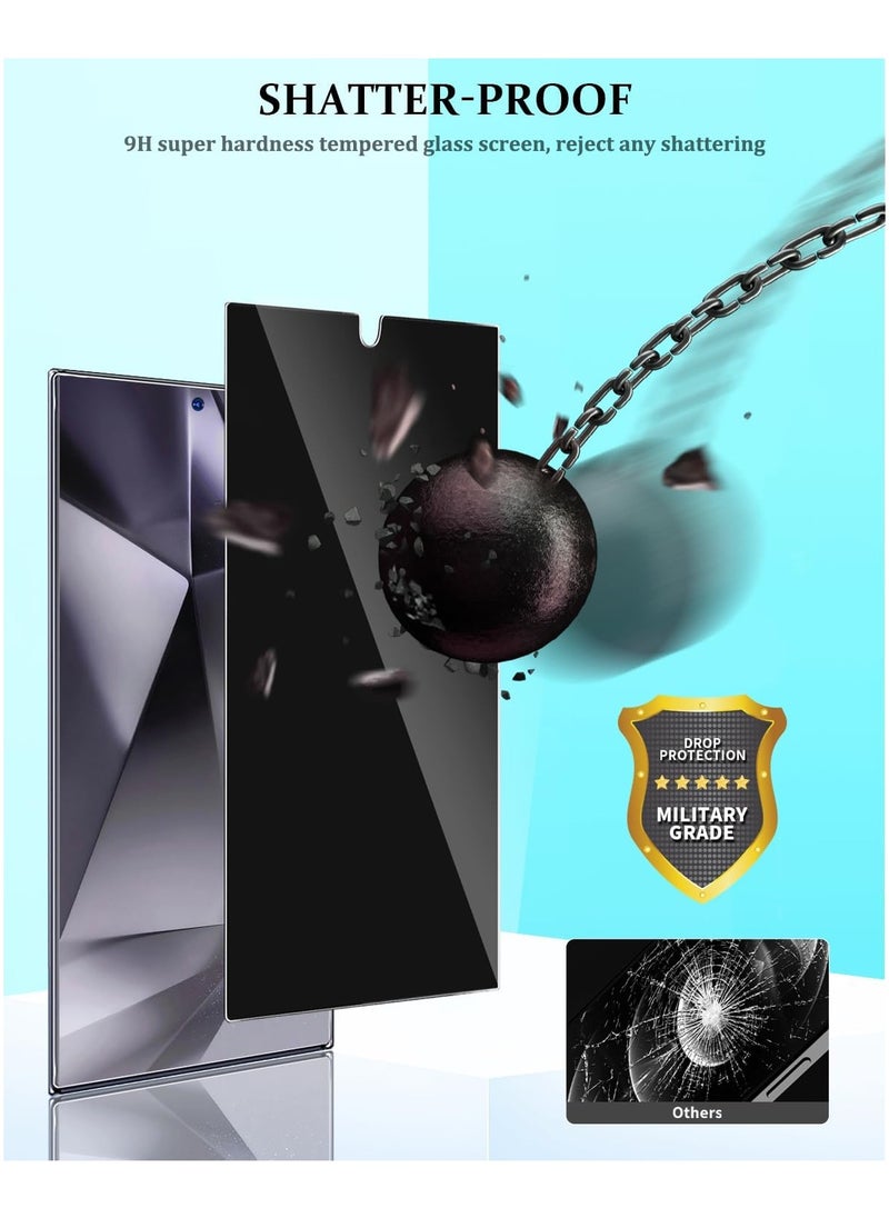 Denx Privacy Screen Protector Compatible with Samsung Galaxy S24 Ultra, CD Texture Tempered Glass, With Black Camera Lens Protector, Support Fingerprint ID  - Image 3
