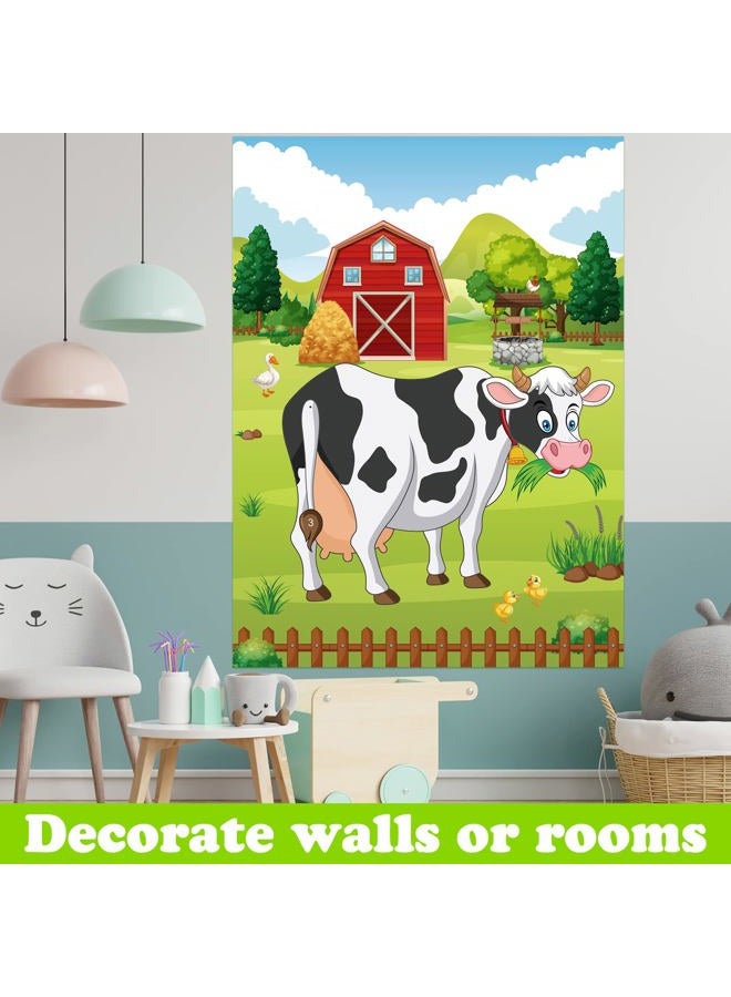 PLULON Pin The Tail on The Cow Party Game for Kids, Cow Farm Themed Animal Birthday Games Poster with Tail Stickers for Kids Farm Animal Donkey Party Favors Home Wall Decorations - Image 4