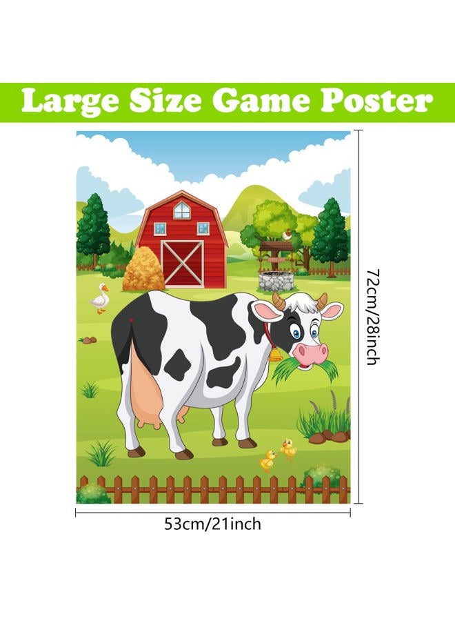 PLULON Pin The Tail on The Cow Party Game for Kids, Cow Farm Themed Animal Birthday Games Poster with Tail Stickers for Kids Farm Animal Donkey Party Favors Home Wall Decorations - Image 2