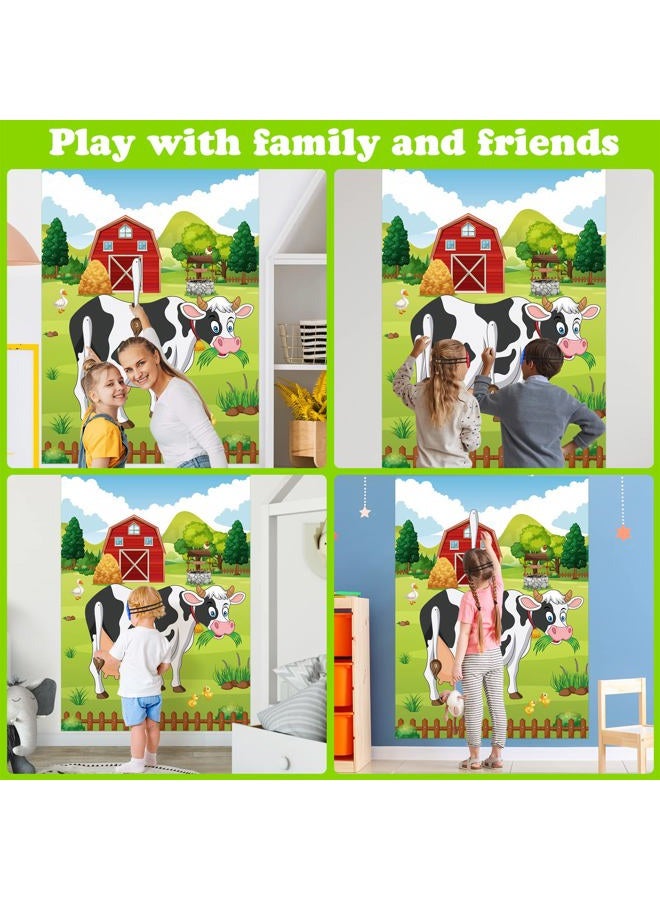 PLULON Pin The Tail on The Cow Party Game for Kids, Cow Farm Themed Animal Birthday Games Poster with Tail Stickers for Kids Farm Animal Donkey Party Favors Home Wall Decorations - Image 3