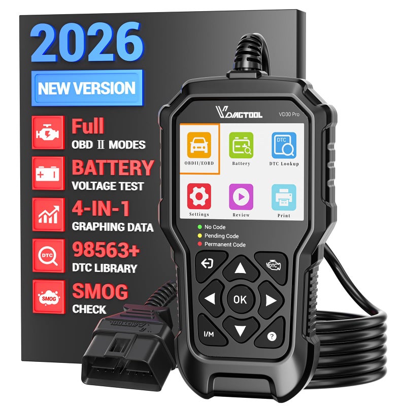 VDIAGTOOL VD30 Pro Car Code Reader, OBD2 Scanner Diagnostic Tool for Cars and Trucks, Check Engine Code Reader, OBD2 Scanner with Reset, escaner automotriz I/M Readiness for All OBDII Vehicles - Image 1