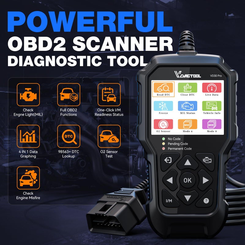 VDIAGTOOL VD30 Pro Car Code Reader, OBD2 Scanner Diagnostic Tool for Cars and Trucks, Check Engine Code Reader, OBD2 Scanner with Reset, escaner automotriz I/M Readiness for All OBDII Vehicles - Image 4