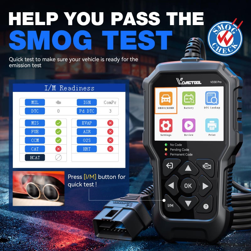 VDIAGTOOL VD30 Pro Car Code Reader, OBD2 Scanner Diagnostic Tool for Cars and Trucks, Check Engine Code Reader, OBD2 Scanner with Reset, escaner automotriz I/M Readiness for All OBDII Vehicles - Image 5