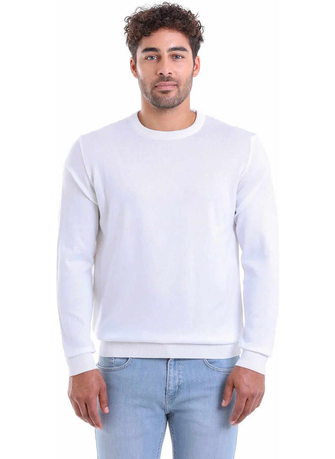 Hatemoğlu Men's Ecru Regular Fit 100% Cotton Crew Neck Knitwear Sweater