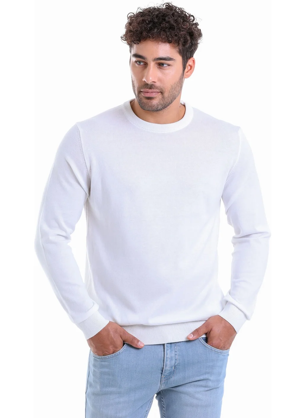 Hatemoğlu Men's Ecru Regular Fit 100% Cotton Crew Neck Knitwear Sweater