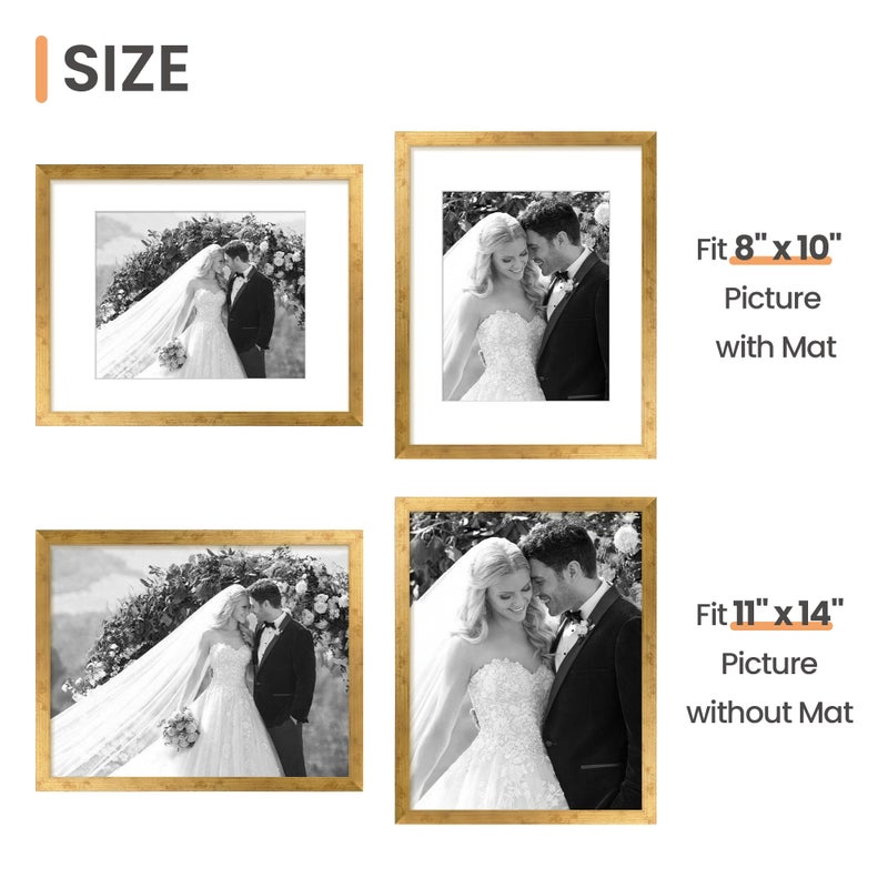 upsimples 11x14 Picture Frame, Display Pictures 8x10 with Mat or 11x14 Without Mat, Wall Hanging Photo Frame, Bronze, 1 Pack - Image 3