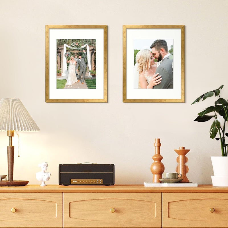 upsimples 11x14 Picture Frame, Display Pictures 8x10 with Mat or 11x14 Without Mat, Wall Hanging Photo Frame, Bronze, 1 Pack - Image 2