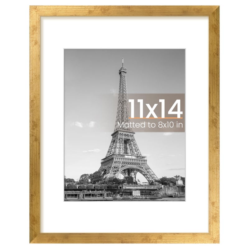 upsimples 11x14 Picture Frame, Display Pictures 8x10 with Mat or 11x14 Without Mat, Wall Hanging Photo Frame, Bronze, 1 Pack - Image 1