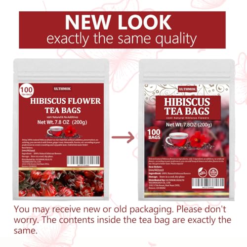 ULTHMOK Premium Hibiscus Tea Bags,100 Tea Bags/7.06 Oz,100% Pure Dried Hibiscus Flower,Natural & No Additives,Caffeine Free. - Image 2