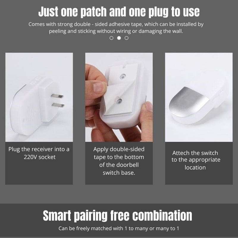 STAR WORK Smart Wireless Waterproof Doorbell With LED Light 200 Meter Long Operating Range, 38 Ringtones & 4 Levels Volume, Easy Plug-In Design for Home, Office (White One Bell One Receivers) - Image 2