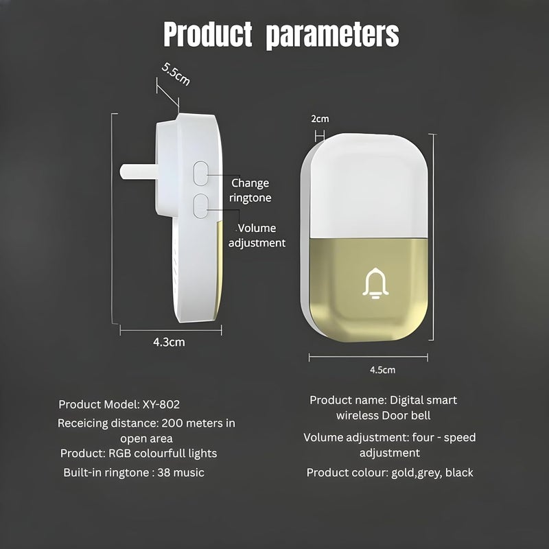 STAR WORK Smart Wireless Waterproof Doorbell With LED Light 200 Meter Long Operating Range, 38 Ringtones & 4 Levels Volume, Easy Plug-In Design for Home, Office (White One Bell One Receivers) - Image 5